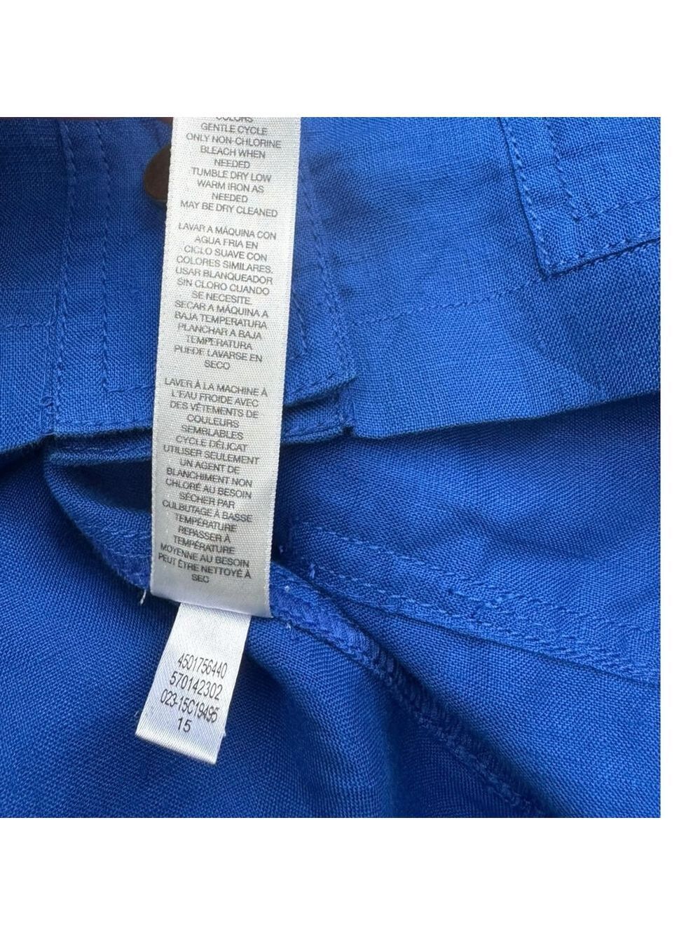 Chico’s 100% Linen Blue Utility Jacket Size 1 (M) Gold Zip Pocket Detail Classic - Picture 10 of 12